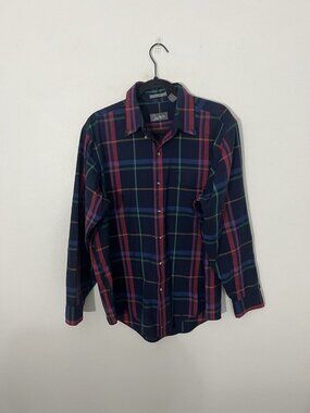 John Weitz Vintage Multicolor Plaid Button Down Shirt Size Large Cotton Blend